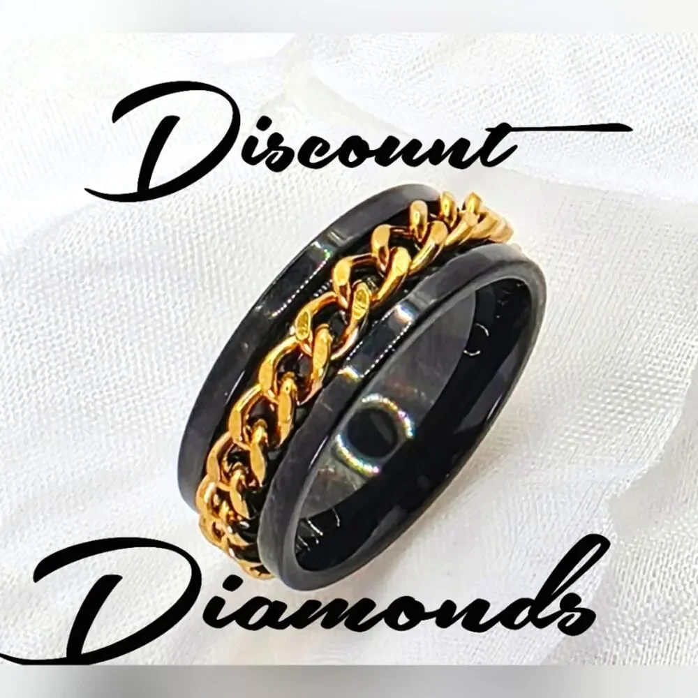Men's SPINNER Titanium Gloss Black Ring - Gold Center